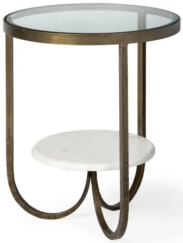 Glass Round End Table - Bronze / White