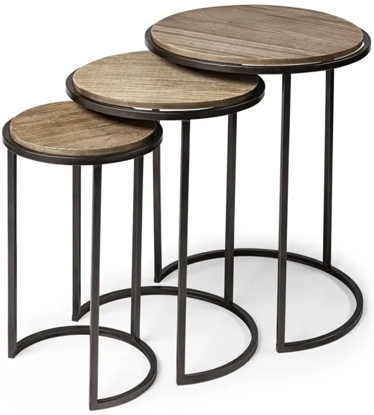 Solid Wood Round End Table (Set of 3) - Black And Brown