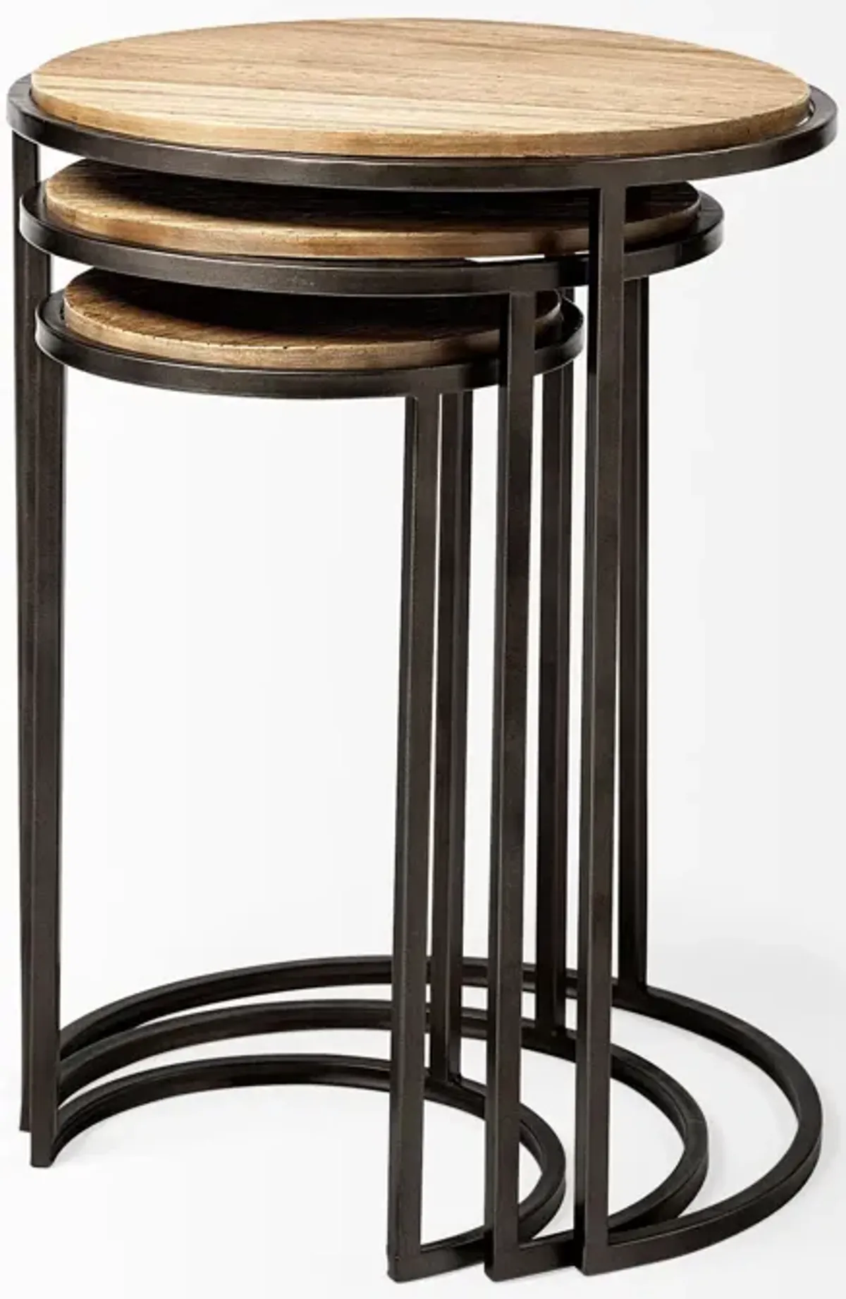 Solid Wood Round End Table (Set of 3) - Black And Brown