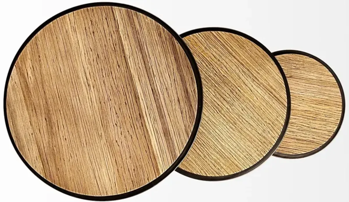 Solid Wood Round End Table (Set of 3) - Black And Brown