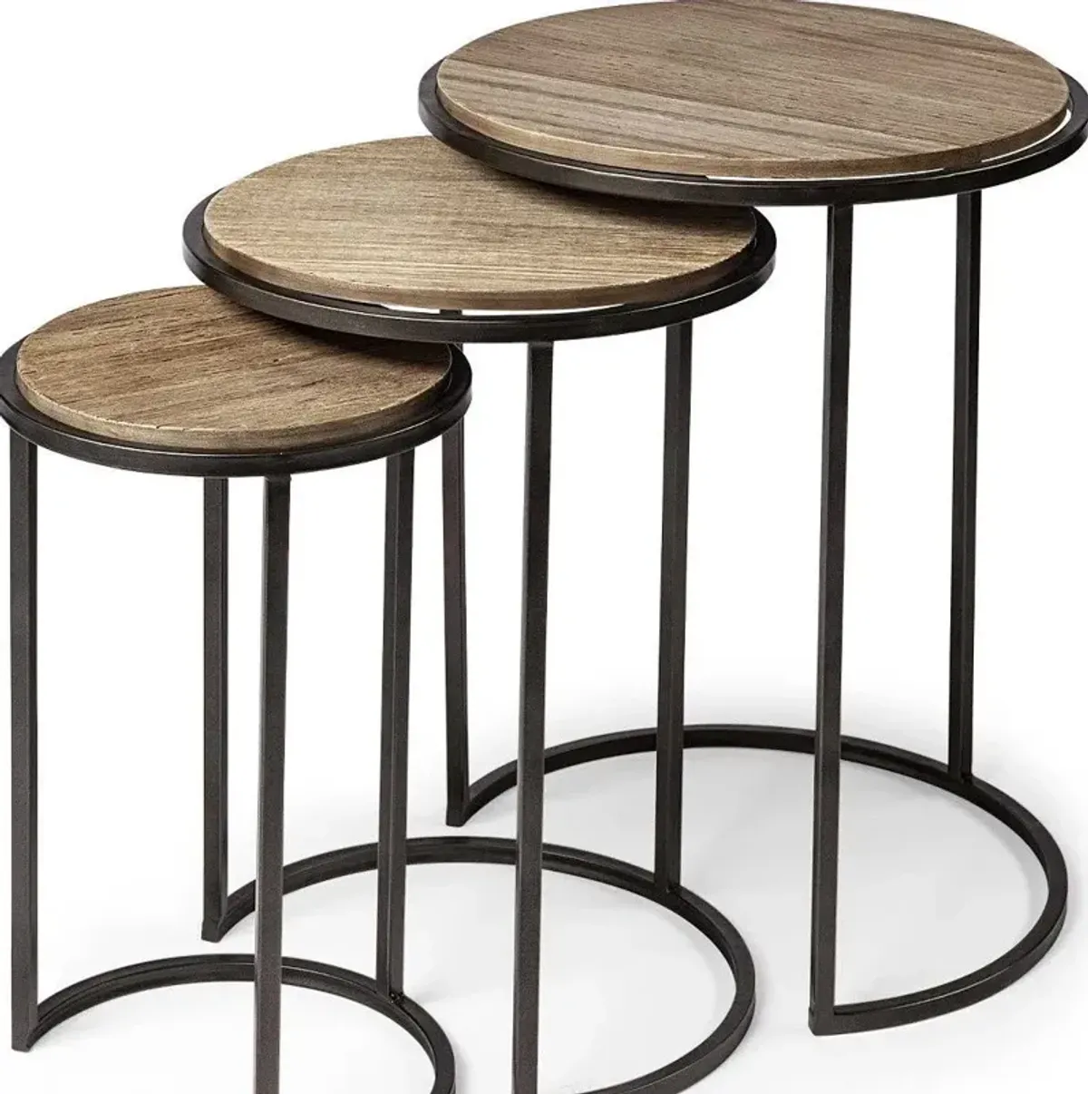 Solid Wood Round End Table (Set of 3) - Black And Brown