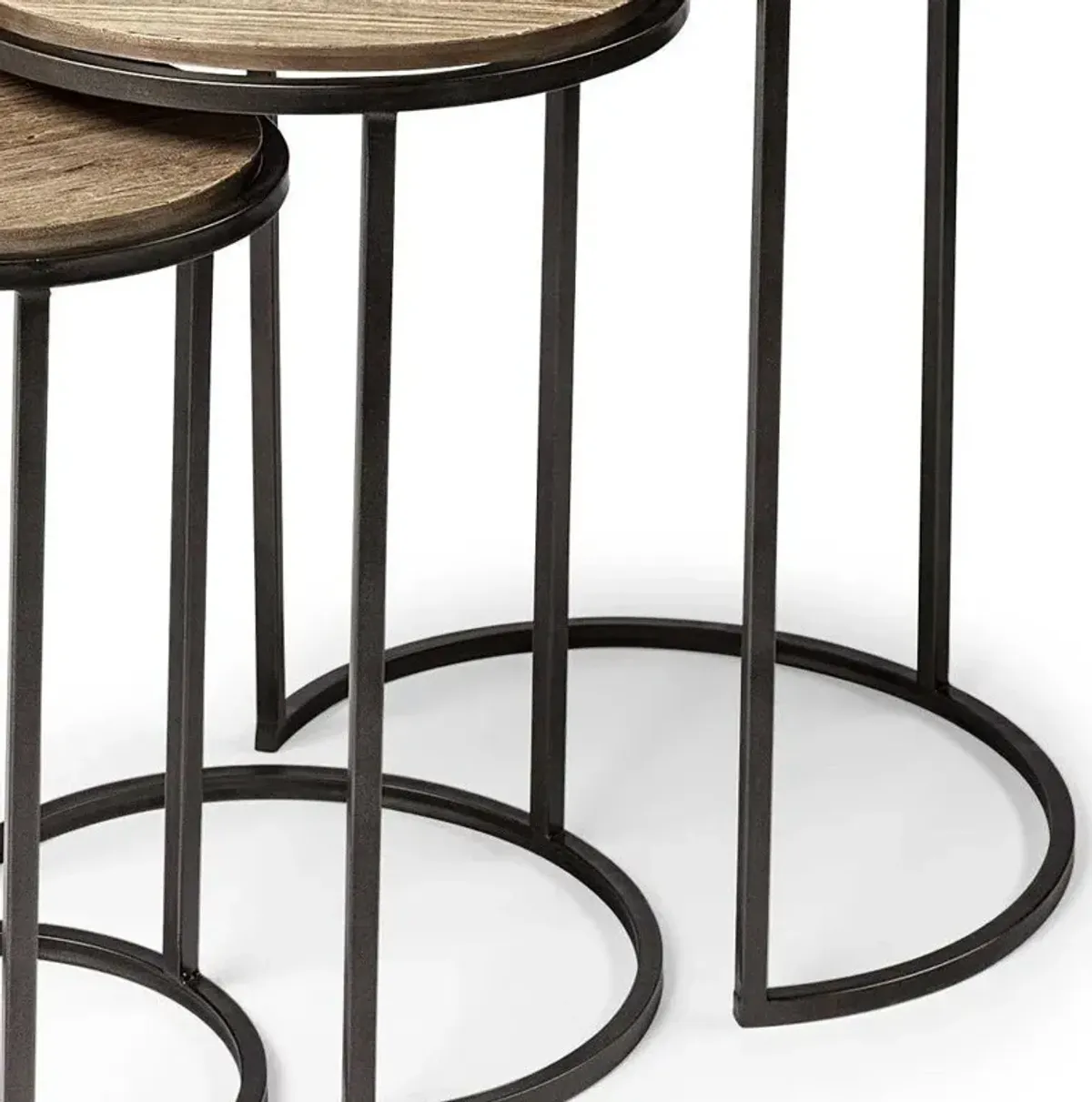 Solid Wood Round End Table (Set of 3) - Black And Brown