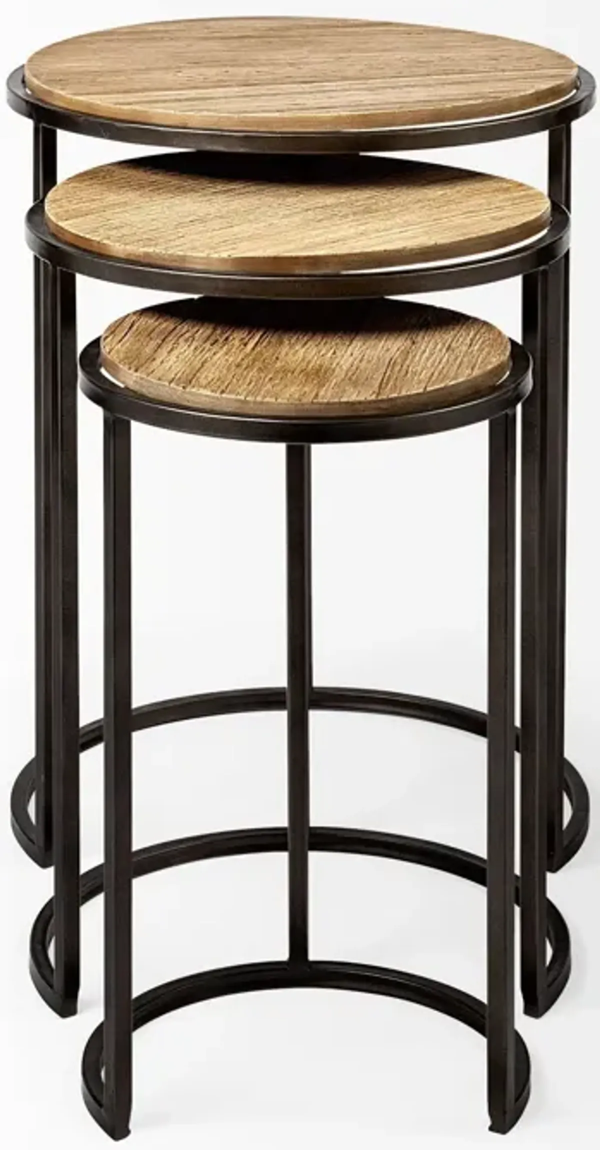 Solid Wood Round End Table (Set of 3) - Black And Brown