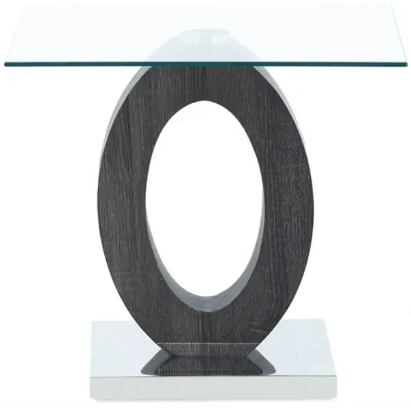 Glass Oval End Table - White, Gray And Clear
