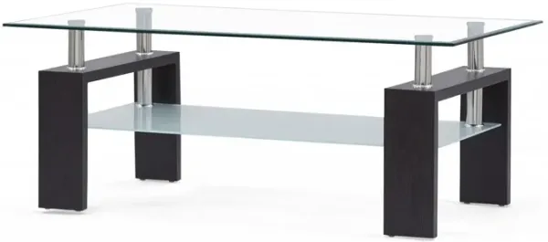 Glass Coffee Table With Shelf - Clear And Dark Brown