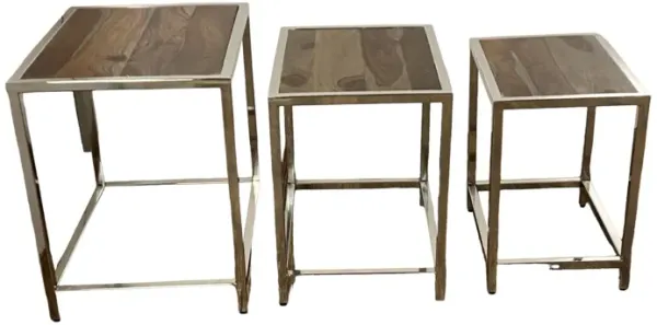 Solid Wood Nested Tables (Set of 3) - Silver And Brown