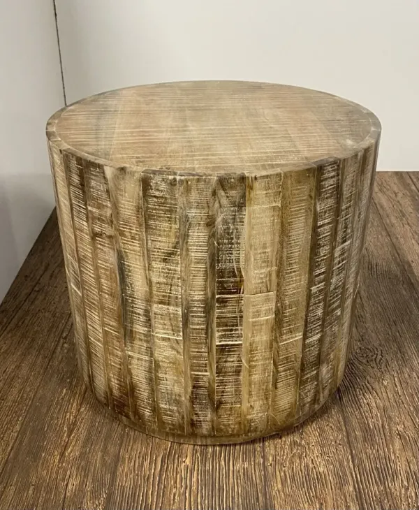 Solid Wood Round End Table - Light Brown