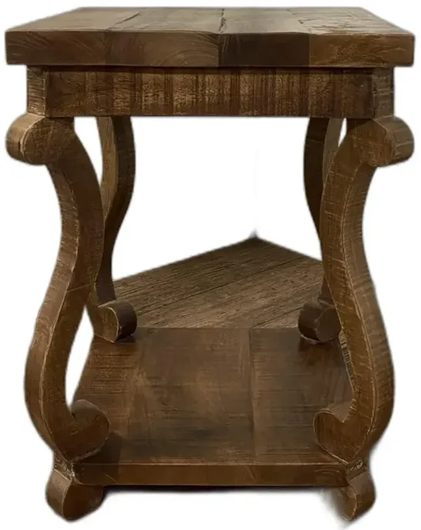 Modern Farmhouse Solid Wood Scroll End Table - Brown