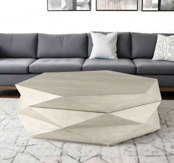 Solid Wood Hexagon Lift Top Coffee Table - Natural