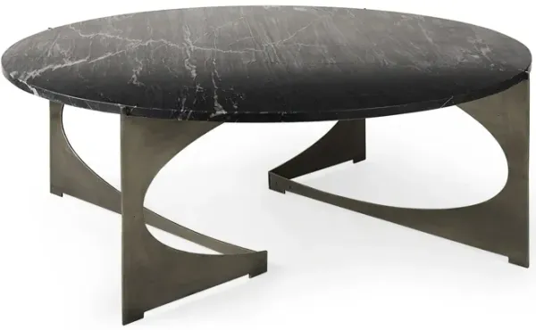 Genuine Marble And Iron Round Coffee Table - Black And Gold