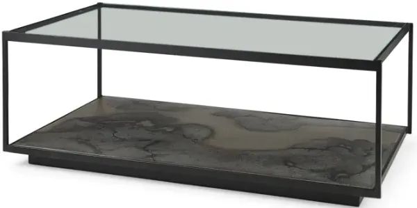 Glass Coffee Table With Shelf - Clear And Black