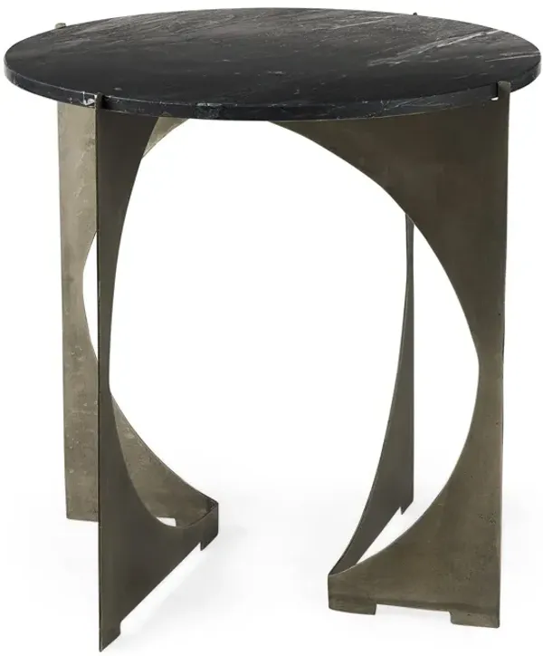20" Marble Round End Table - Black