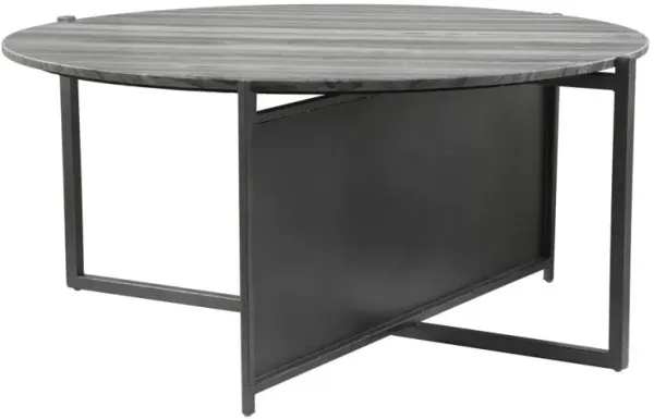 Genuine Marble And Steel Round Coffee Table - Gray And Black