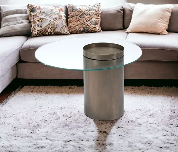 Glass And Steel Round Coffee Table (Set of 2) - Clear And Antique Gold