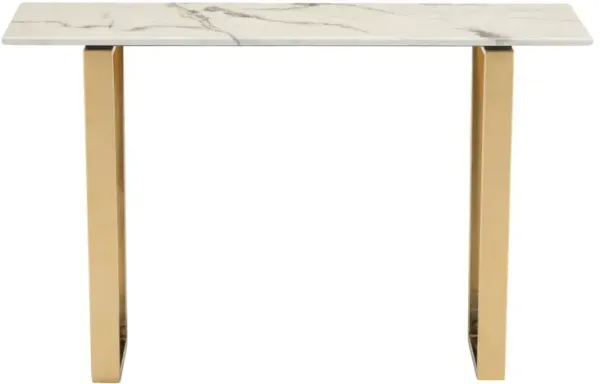 Faux Marble Sled Console Table - White And Gold