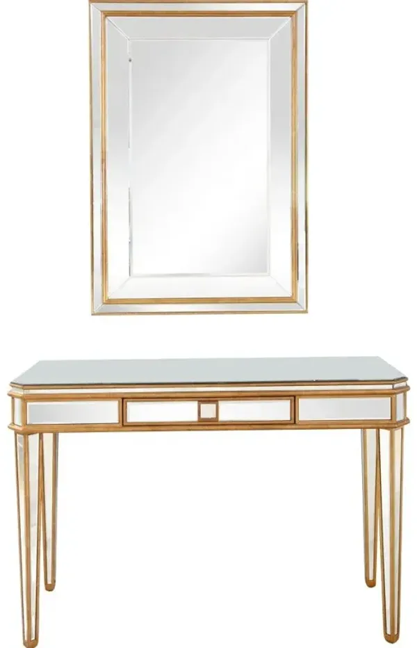18" x 48" x 32" Mirror And Console Table - Antiqued Gold Finish
