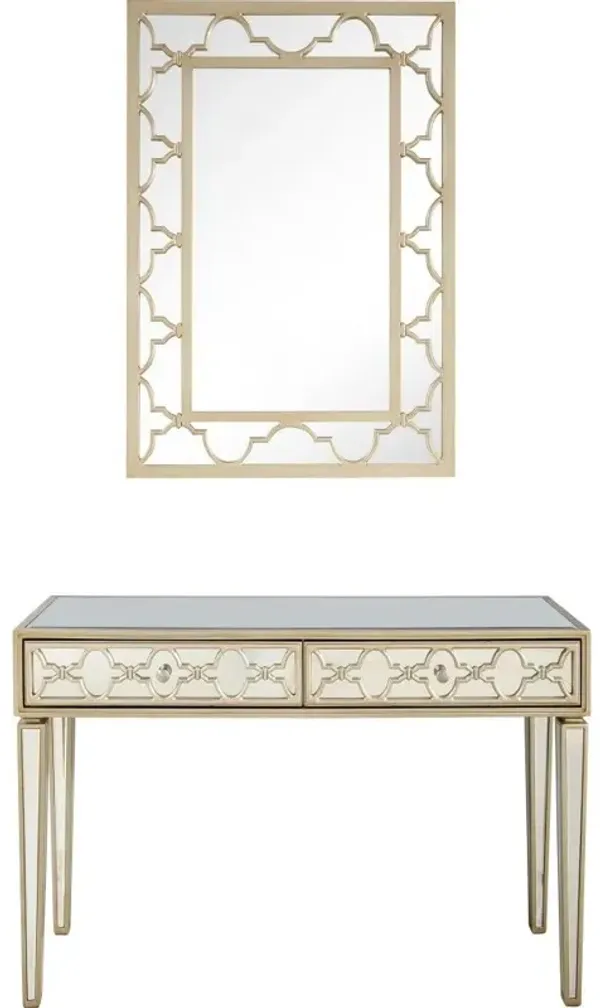 Glass Mirror And Console Table - Champagne