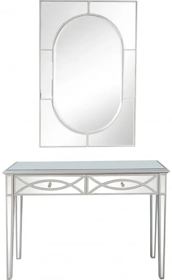 Mirrored Glass Console Table And Drawers - Silver