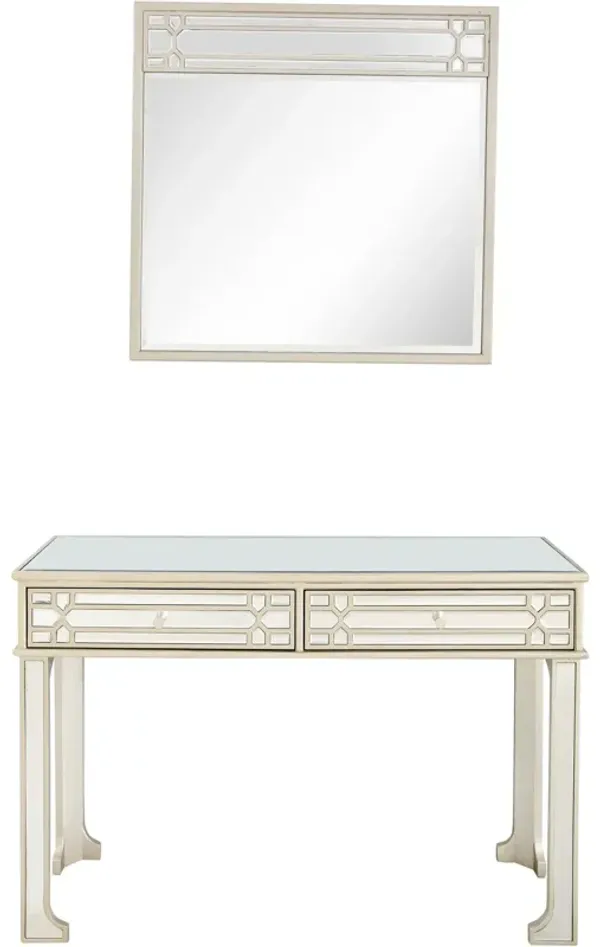 Mirrored Glass Console Table And Drawers - Champagne