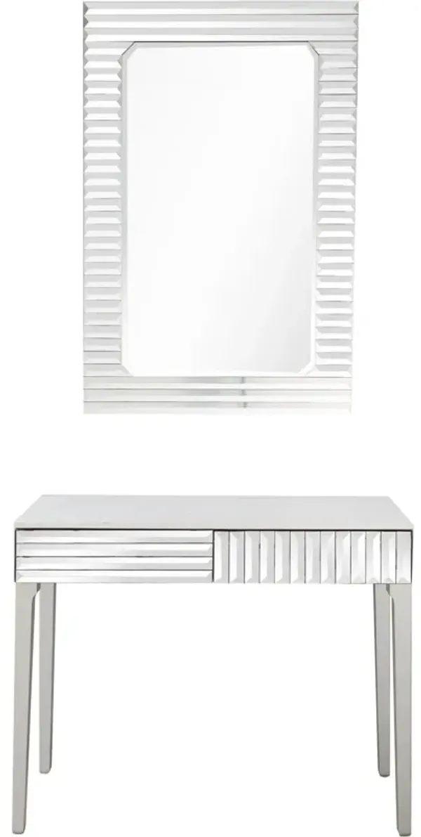 Striped Mirror And Console Table - Silver