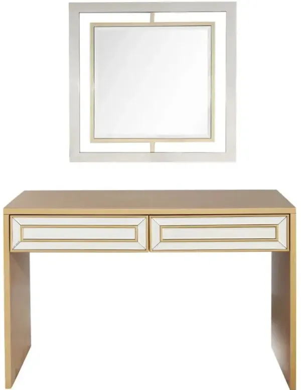 Mirror And Console Table - Antiqued Gold Finish