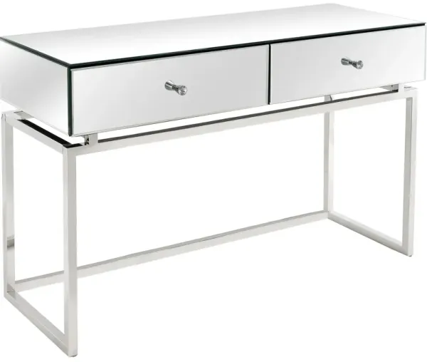 Mirrored Glass Frame Console Table And Drawers - Silver