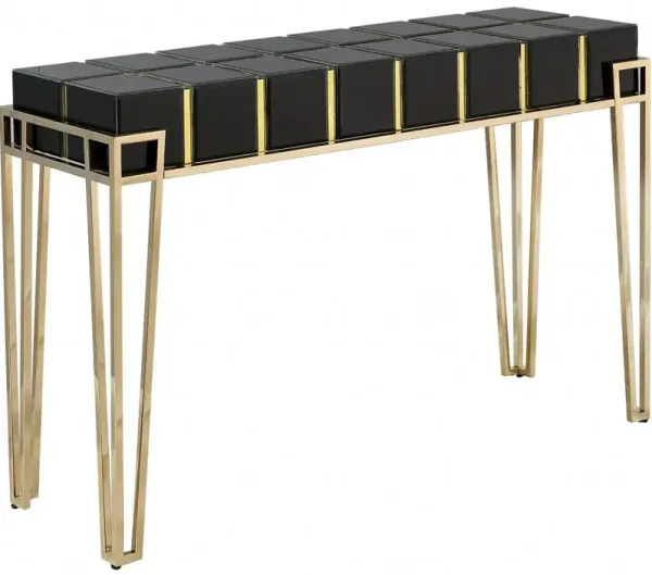 Mirrored Glass Console Table - Black And Gold
