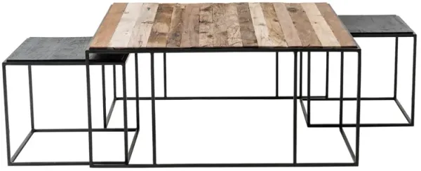 Solid Wood And Iron Square Nested Coffee Tables (Set of 3) - Brown And Black