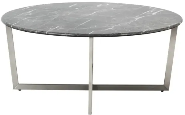 Faux Marble Round Coffee Table - Dark Gray And Silver