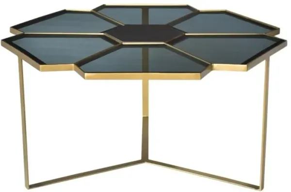 Geometric Floral Glass Coffee Table - Black / Gold