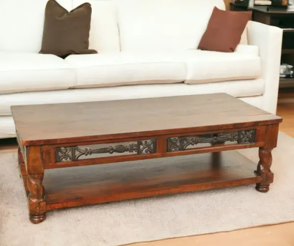 Rectangular Wooden Coffee Table - Brown