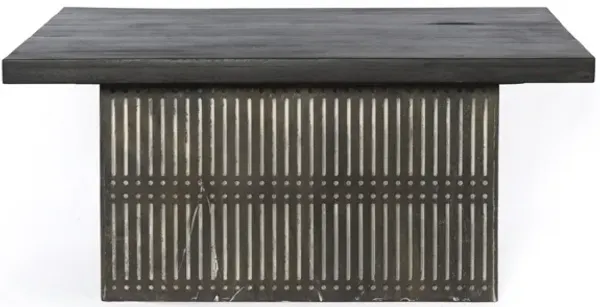 Carved Wood Storage Coffee Table - Rustic Brown