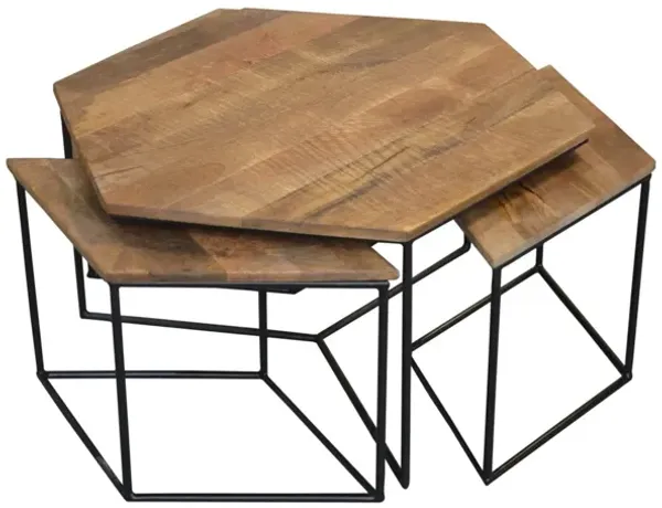 Geometric Wooden Coffee Tables (Set of 4) - Brown Black