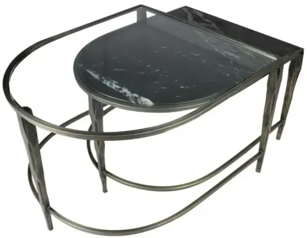 Marble Top And Glass Coffee Tables (Set of 2) - Black
