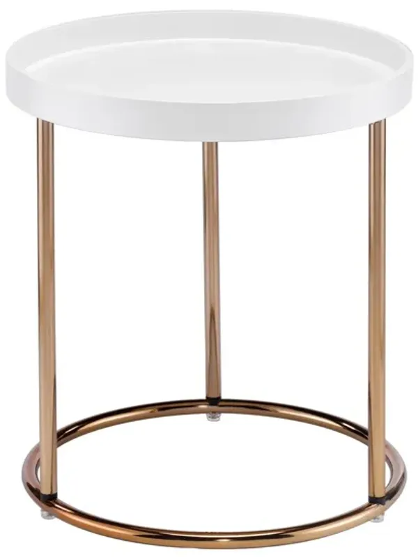 Round End Table - Copper And White