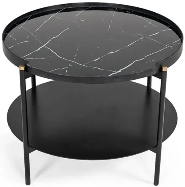 Modern Marble Painted Round Metal Coffee Table - Black