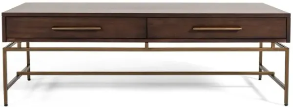 Mid Century Modern Acacia Coffee Table - Brown Antiqued Brass