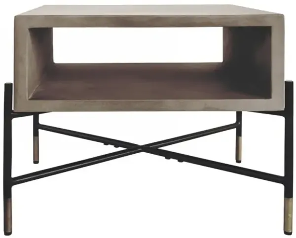 Metal Open Industrial End Table - Gray Concrete And Black