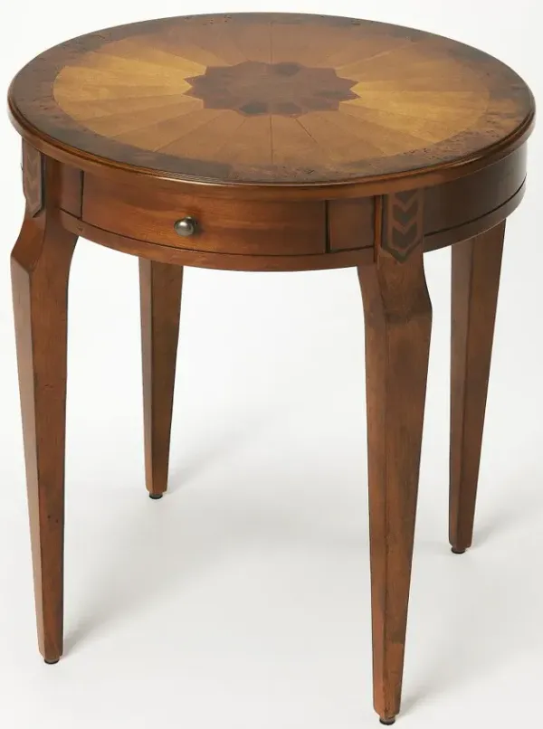 Manufactured Wood Round End Table With Drawer - Medium Brown And Olive Ash