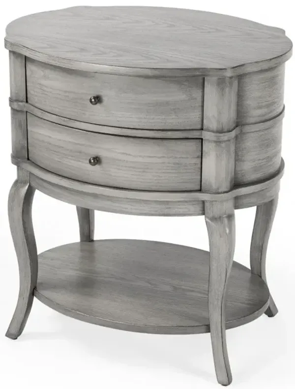 Wood Oval End Table With Two Drawers And Shelf - Gray
