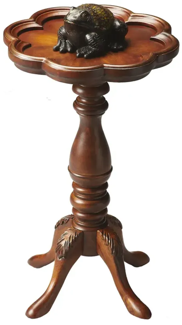 Wood Floral Top End Table - Medium Brown And Olive Ash