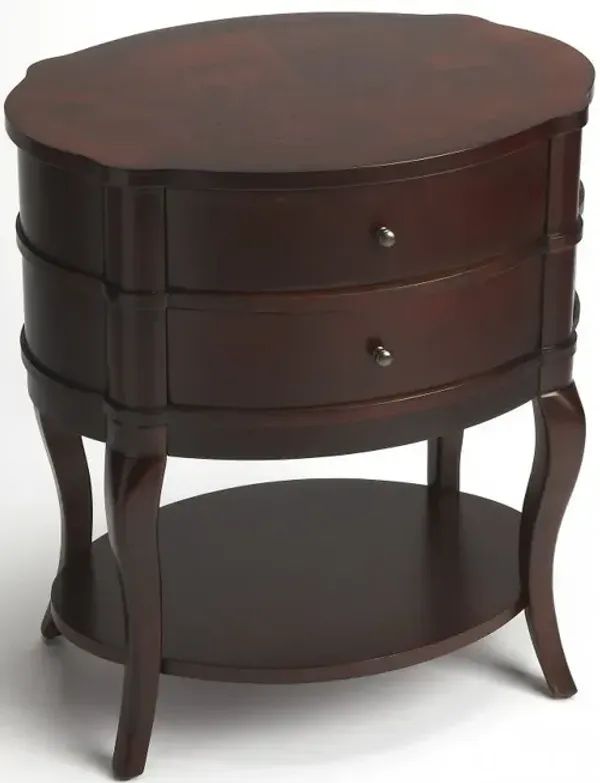 Solid And Manufactured Wood Oval End Table With Two Drawers And Shelf - Dark Brown And Cherry