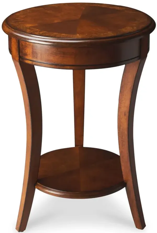 Wood And Wood Round End Table With Shelf - Brown