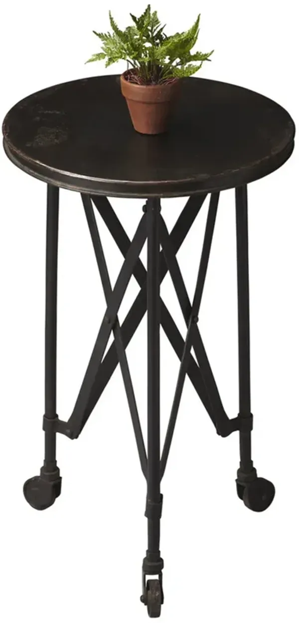 Industrial Rolling Round End Table - Black