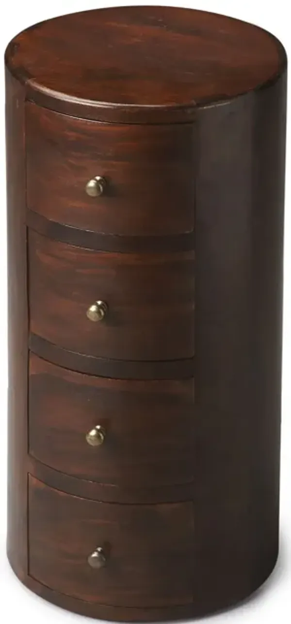 Wood Round End Table With Four Drawers - Warm Brown