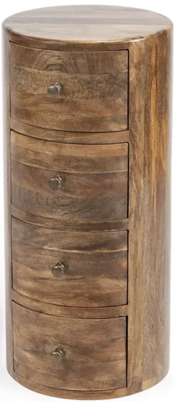 Wood Round End Table With Four Drawers - Light Brown