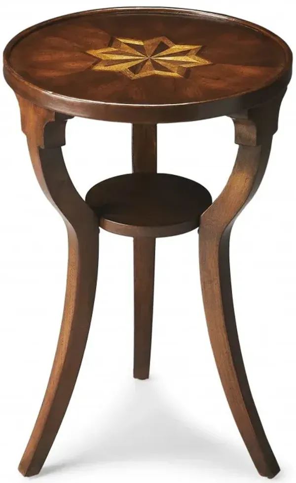 Wood And Solid Wood Round End Table With Shelf - Wood Brown