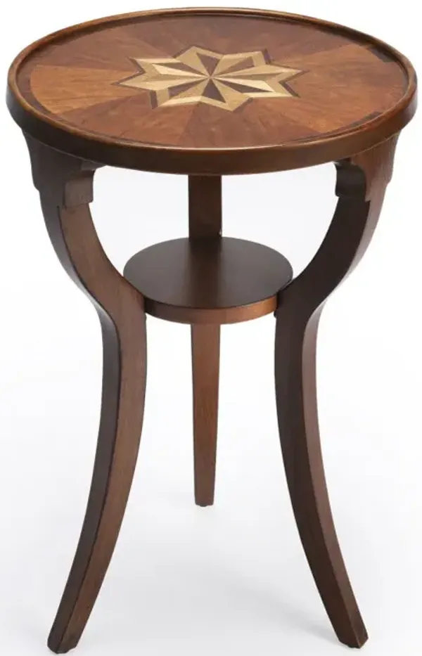 Ash Manufactured Wood Round End Table With Shelf - Brown And Olive