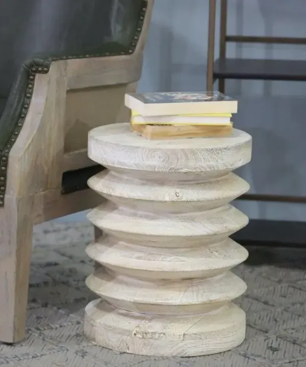 18" Solid Wood Round End Table - Beige
