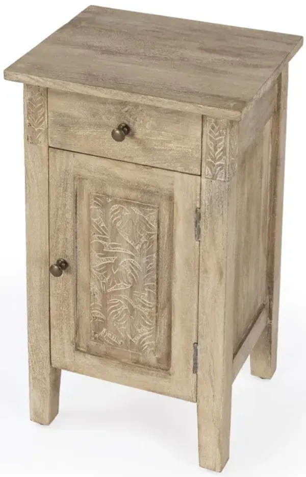 Solid Wood End Table With Cabinet And Drawer - Natural Brown
